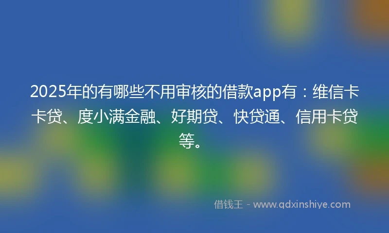 2025年的有哪些不用审核的借款app有：维信卡卡贷、度小满金融、好期贷、快贷通、信用卡贷等。