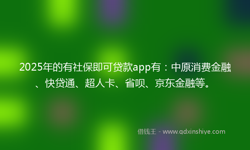 2025年的有社保即可贷款app有：中原消费金融、快贷通、超人卡、省呗、京东金融等。