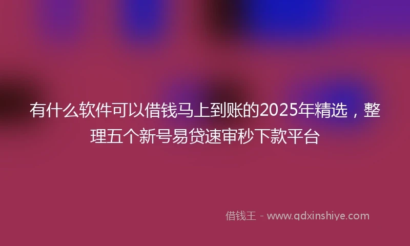 有什么软件可以借钱马上到账的2025年精选,整理五个新号易贷速审秒下款平台