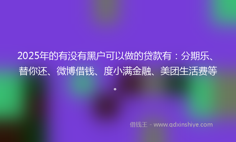2025年的有没有黑户可以做的贷款有：分期乐、替你还、微博借钱、度小满金融、美团生活费等。