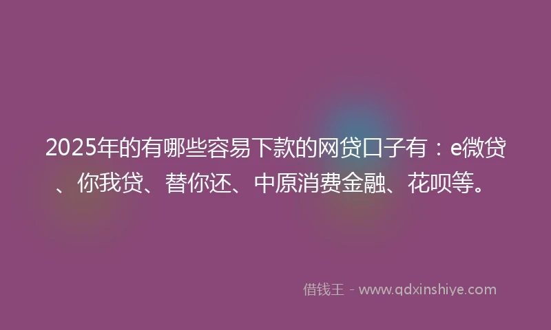 2025年的有哪些容易下款的网贷口子有：e微贷、你我贷、替你还、中原消费金融、花呗等。