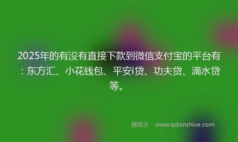 2025年的有没有直接下款到微信支付宝的平台有：东方汇、小花钱包、平安i贷、功夫贷、滴水贷等。