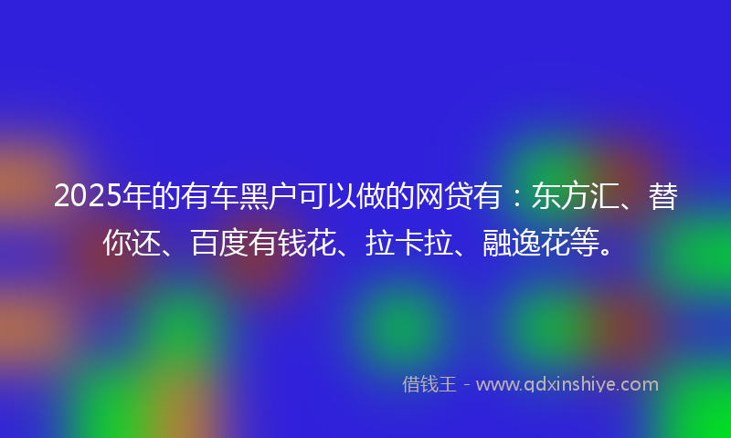 2025年的有车黑户可以做的网贷有：东方汇、替你还、百度有钱花、拉卡拉、融逸花等。