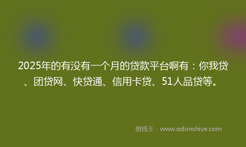 2025年的有没有一个月的贷款平台啊有：你我贷、团贷网、快贷通、信用卡贷、51人品贷等。