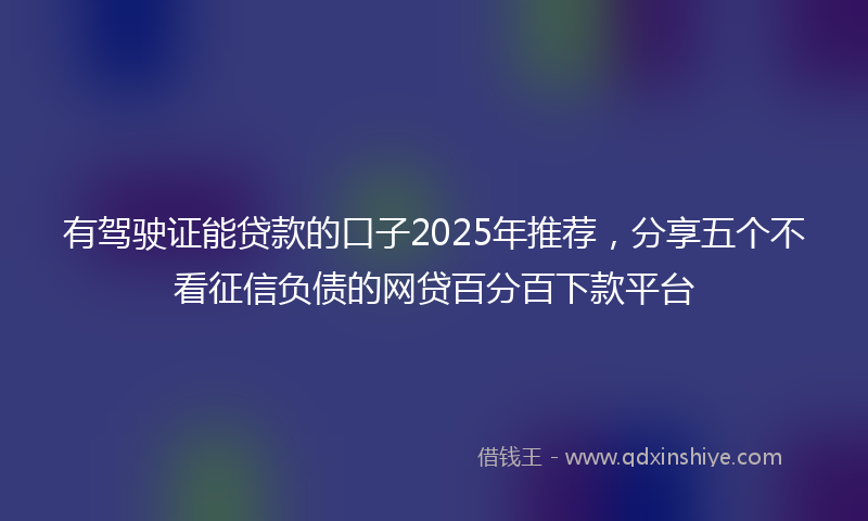 有驾驶证能贷款的口子2025年推荐，分享五个不看征信负债的网贷百分百下款平台