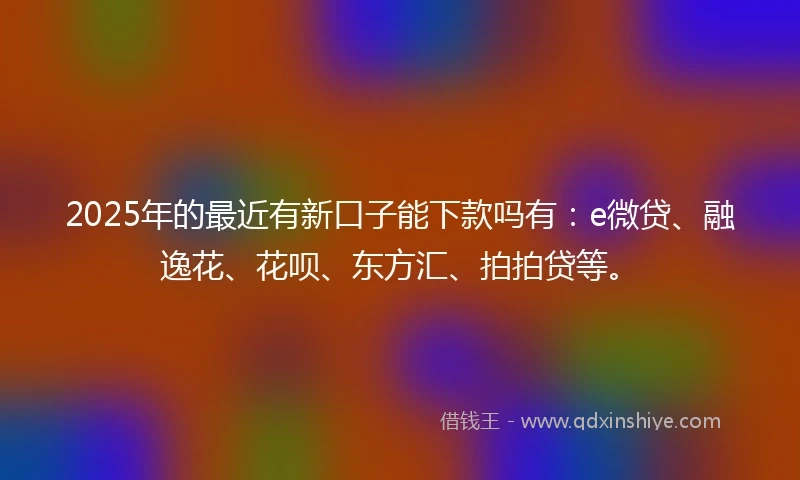 2025年的最近有新口子能下款吗有：e微贷、融逸花、花呗、东方汇、拍拍贷等。