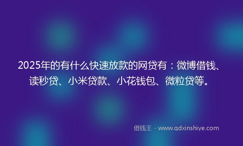 2025年的有什么快速放款的网贷有：微博借钱、读秒贷、小米贷款、小花钱包、微粒贷等。