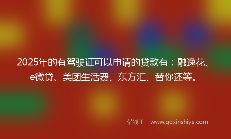 2025年的有驾驶证可以申请的贷款有：融逸花、e微贷、美团生活费、东方汇、替你还等。
