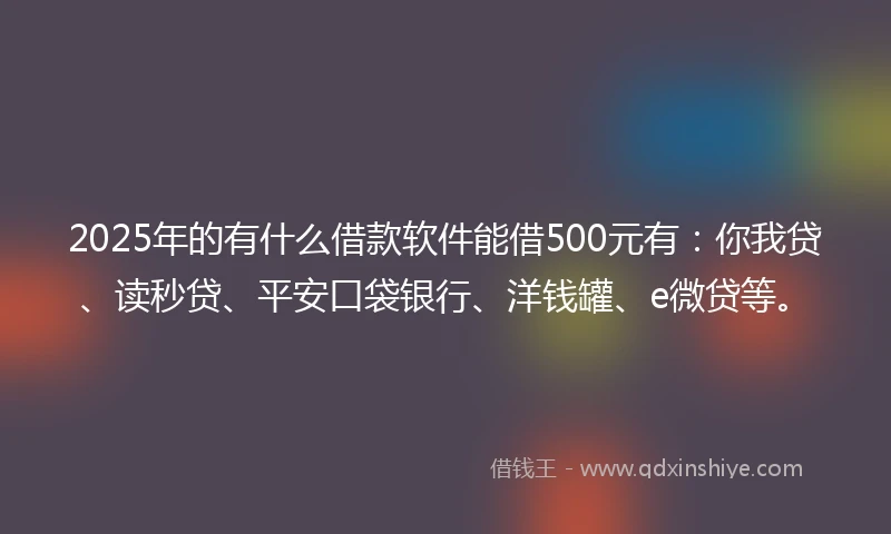 2025年的有什么借款软件能借500元有：你我贷、读秒贷、平安口袋银行、洋钱罐、e微贷等。