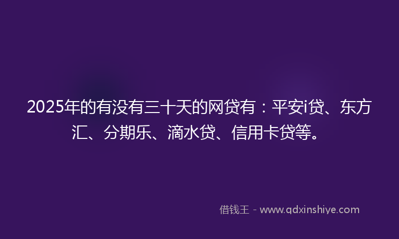 2025年的有没有三十天的网贷有：平安i贷、东方汇、分期乐、滴水贷、信用卡贷等。