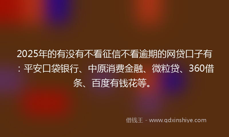 2025年的有没有不看征信不看逾期的网贷口子有：平安口袋银行、中原消费金融、微粒贷、360借条、百度有钱花等。
