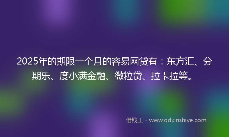 2025年的期限一个月的容易网贷有：东方汇、分期乐、度小满金融、微粒贷、拉卡拉等。