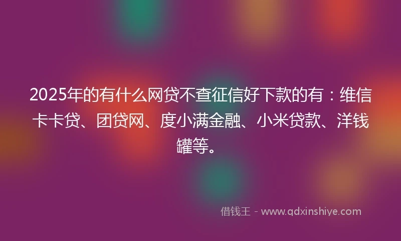 2025年的有什么网贷不查征信好下款的有：维信卡卡贷、团贷网、度小满金融、小米贷款、洋钱罐等。