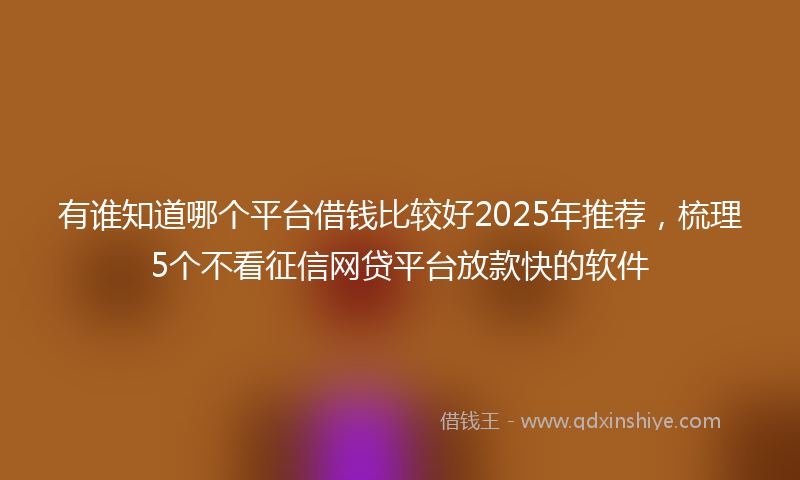 有谁知道哪个平台借钱比较好2025年推荐，梳理5个不看征信网贷平台放款快的软件