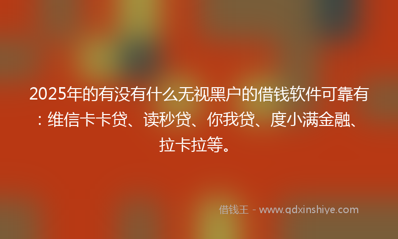 2025年的有没有什么无视黑户的借钱软件可靠有：维信卡卡贷、读秒贷、你我贷、度小满金融、拉卡拉等。