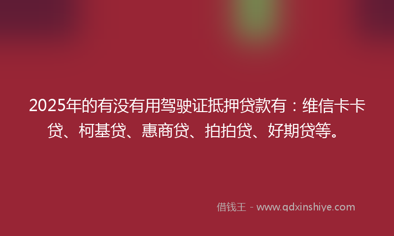 2025年的有没有用驾驶证抵押贷款有：维信卡卡贷、柯基贷、惠商贷、拍拍贷、好期贷等。