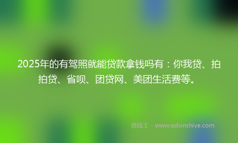 2025年的有驾照就能贷款拿钱吗有：你我贷、拍拍贷、省呗、团贷网、美团生活费等。