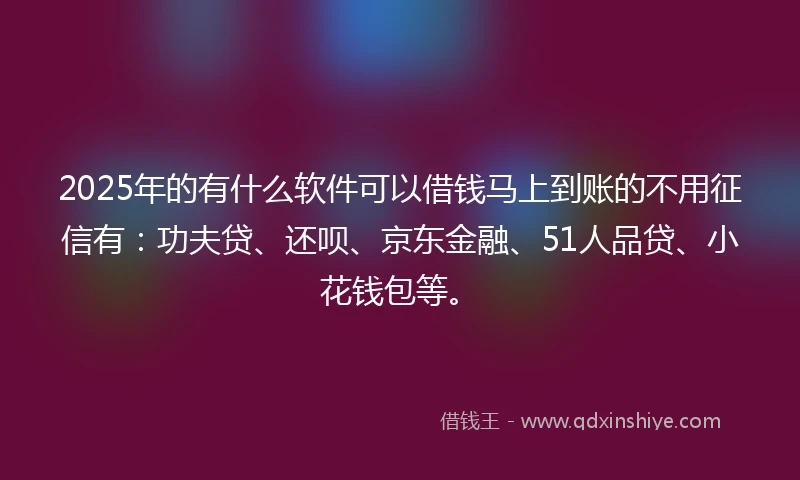 2025年的有什么软件可以借钱马上到账的不用征信有：功夫贷、还呗、京东金融、51人品贷、小花钱包等。