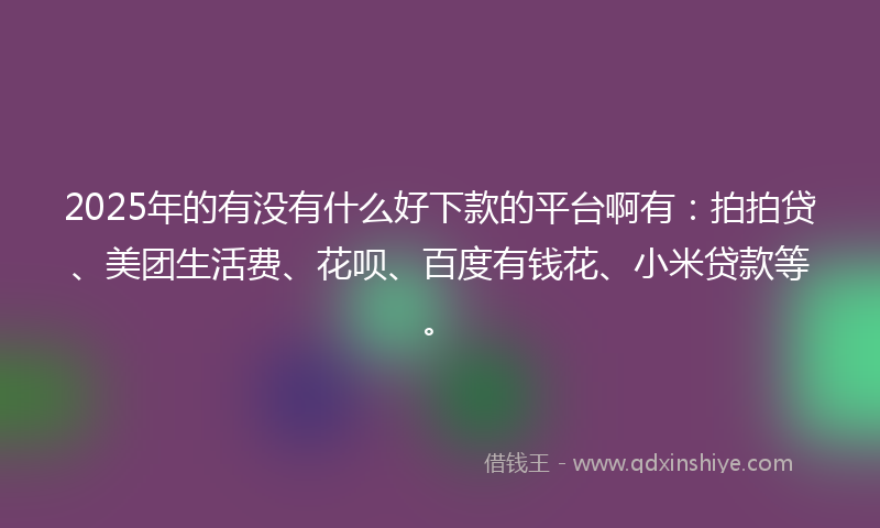 2025年的有没有什么好下款的平台啊有：拍拍贷、美团生活费、花呗、百度有钱花、小米贷款等。
