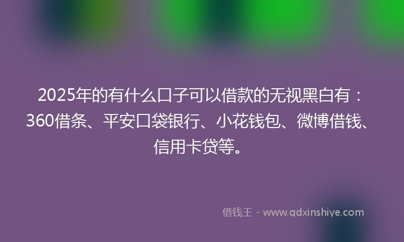 2025年的有什么口子可以借款的无视黑白有：360借条、平安口袋银行、小花钱包、微博借钱、信用卡贷等。
