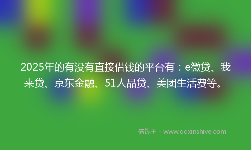 2025年的有没有直接借钱的平台有:e微贷、我来贷、京东金融、51人品贷、美团生活费等。
