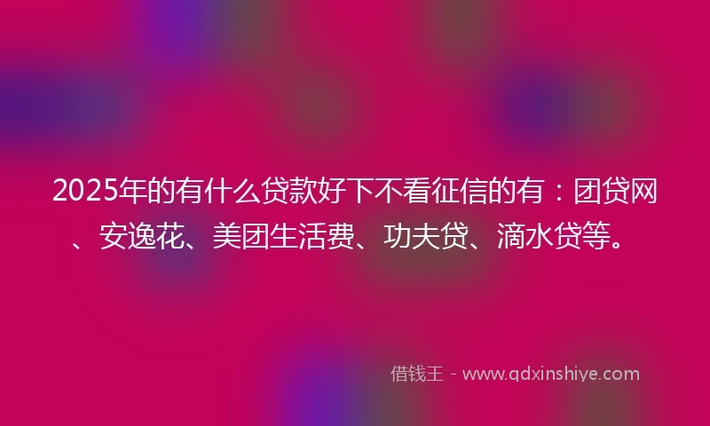 2025年的有什么贷款好下不看征信的有：团贷网、安逸花、美团生活费、功夫贷、滴水贷等。