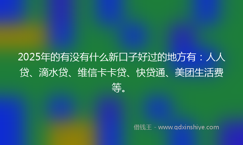 2025年的有没有什么新口子好过的地方有：人人贷、滴水贷、维信卡卡贷、快贷通、美团生活费等。
