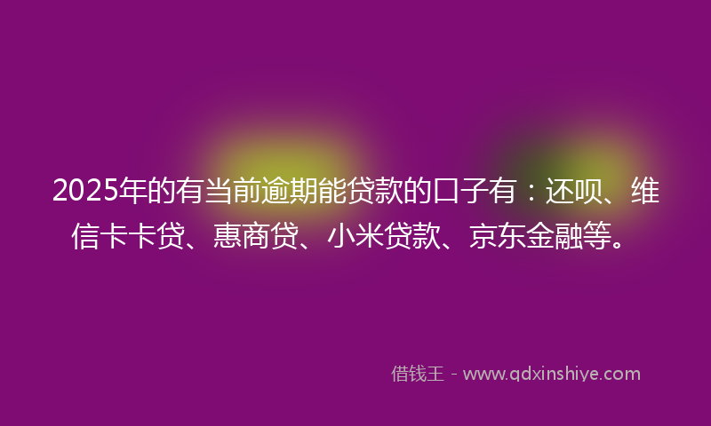 2025年的有当前逾期能贷款的口子有：还呗、维信卡卡贷、惠商贷、小米贷款、京东金融等。