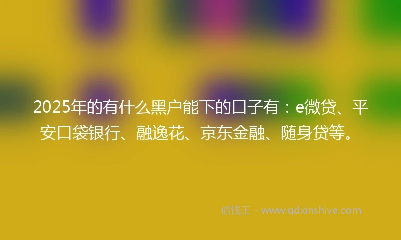 2025年的有什么黑户能下的口子有:e微贷、平安口袋银行、融逸花、京东金融、随身贷等。