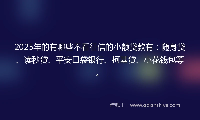 2025年的有哪些不看征信的小额贷款有：随身贷、读秒贷、平安口袋银行、柯基贷、小花钱包等。