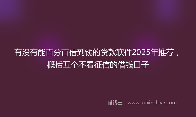 有没有能百分百借到钱的贷款软件2025年推荐，概括五个不看征信的借钱口子