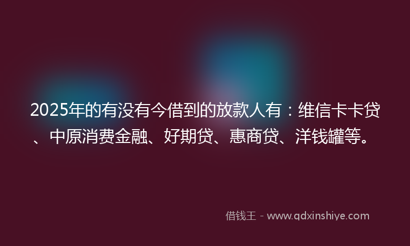 2025年的有没有今借到的放款人有：维信卡卡贷、中原消费金融、好期贷、惠商贷、洋钱罐等。