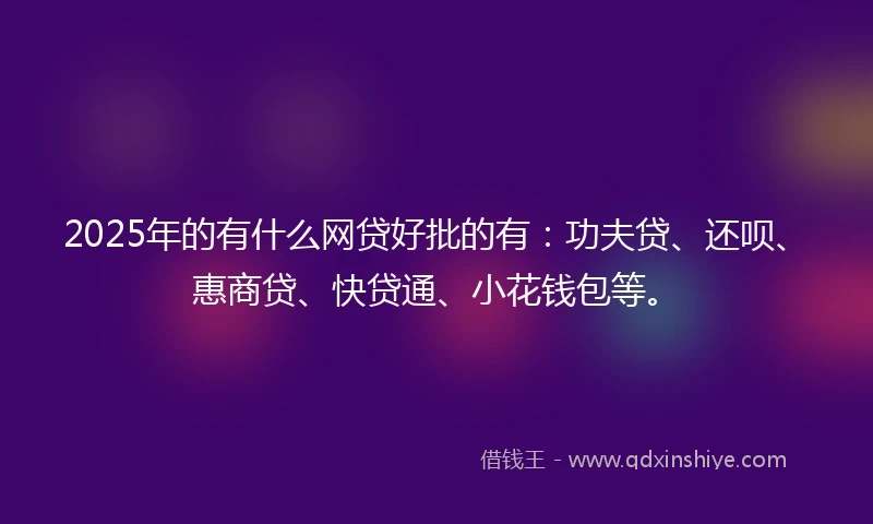 2025年的有什么网贷好批的有：功夫贷、还呗、惠商贷、快贷通、小花钱包等。