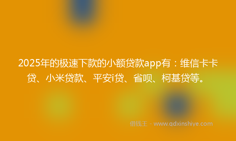 2025年的极速下款的小额贷款app有：维信卡卡贷、小米贷款、平安i贷、省呗、柯基贷等。
