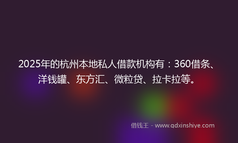 2025年的杭州本地私人借款机构有：360借条、洋钱罐、东方汇、微粒贷、拉卡拉等。