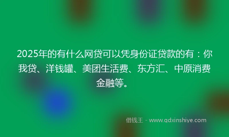 2025年的有什么网贷可以凭身份证贷款的有：你我贷、洋钱罐、美团生活费、东方汇、中原消费金融等。