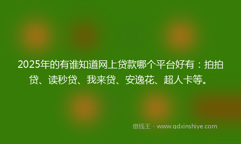 2025年的有谁知道网上贷款哪个平台好有：拍拍贷、读秒贷、我来贷、安逸花、超人卡等。
