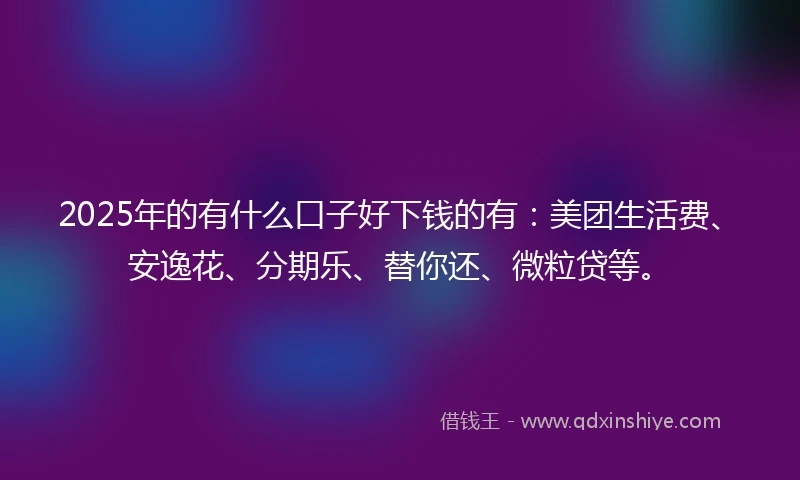 2025年的有什么口子好下钱的有：美团生活费、安逸花、分期乐、替你还、微粒贷等。
