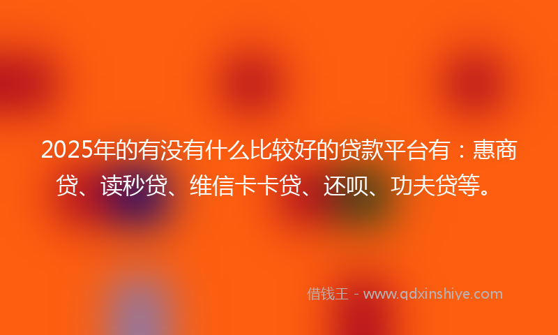 2025年的有没有什么比较好的贷款平台有：惠商贷、读秒贷、维信卡卡贷、还呗、功夫贷等。
