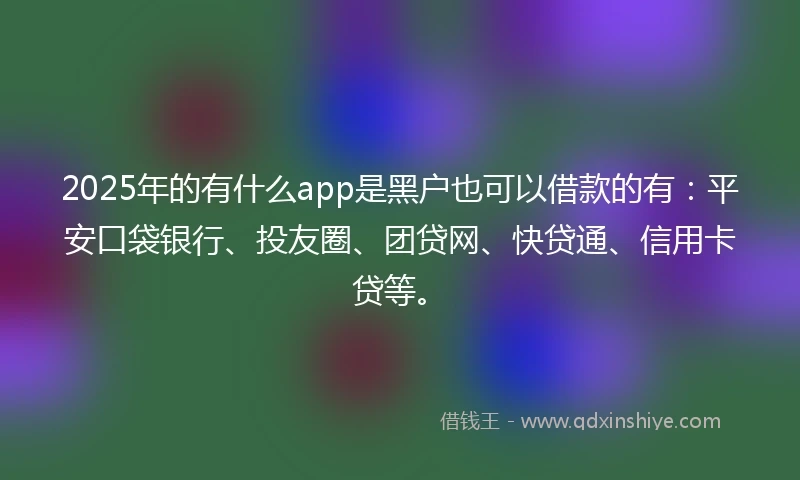 2025年的有什么app是黑户也可以借款的有：平安口袋银行、投友圈、团贷网、快贷通、信用卡贷等。