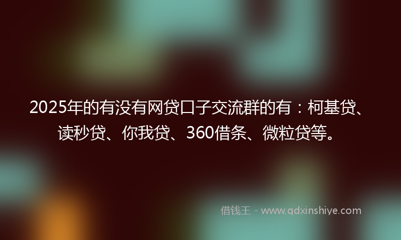 2025年的有没有网贷口子交流群的有：柯基贷、读秒贷、你我贷、360借条、微粒贷等。