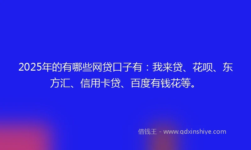 2025年的有哪些网贷口子有：我来贷、花呗、东方汇、信用卡贷、百度有钱花等。