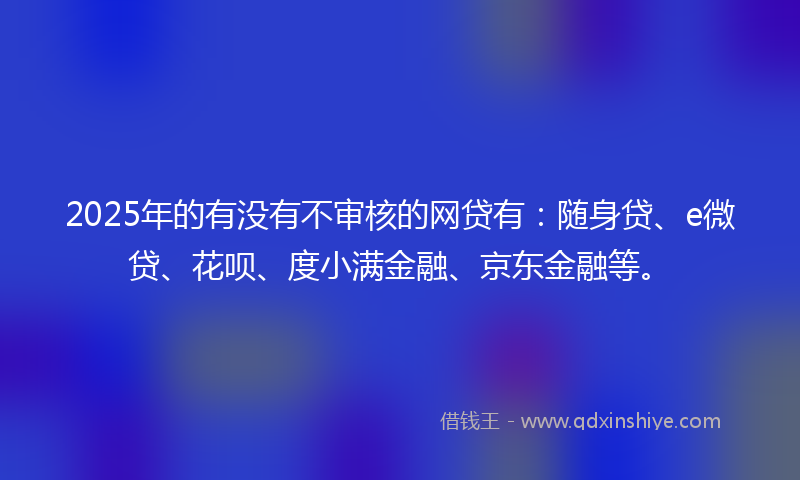 2025年的有没有不审核的网贷有：随身贷、e微贷、花呗、度小满金融、京东金融等。