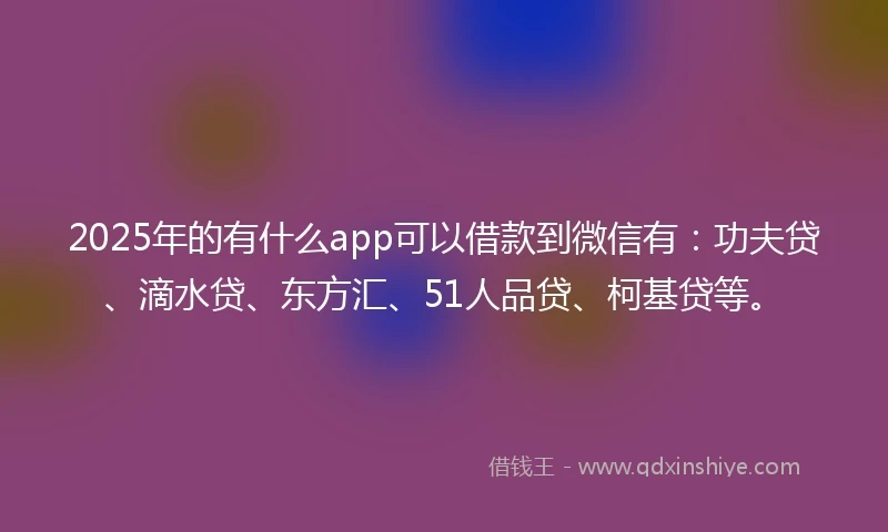 2025年的有什么app可以借款到微信有：功夫贷、滴水贷、东方汇、51人品贷、柯基贷等。