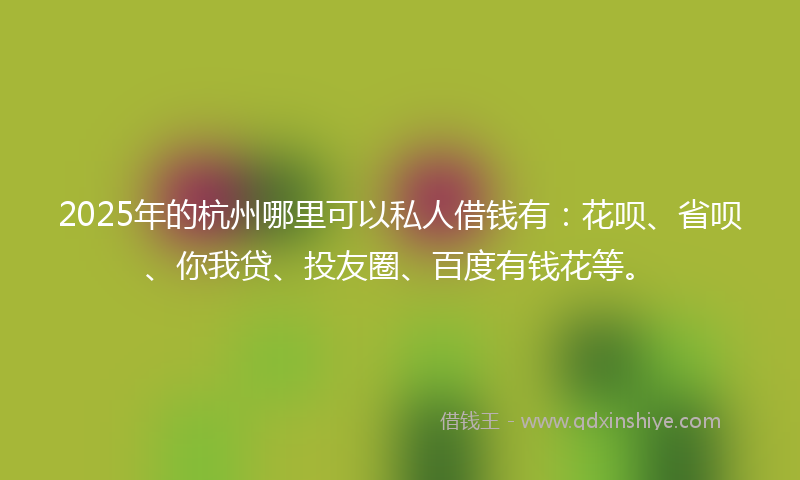 2025年的杭州哪里可以私人借钱有：花呗、省呗、你我贷、投友圈、百度有钱花等。