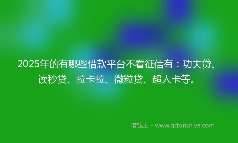 2025年的有哪些借款平台不看征信有：功夫贷、读秒贷、拉卡拉、微粒贷、超人卡等。