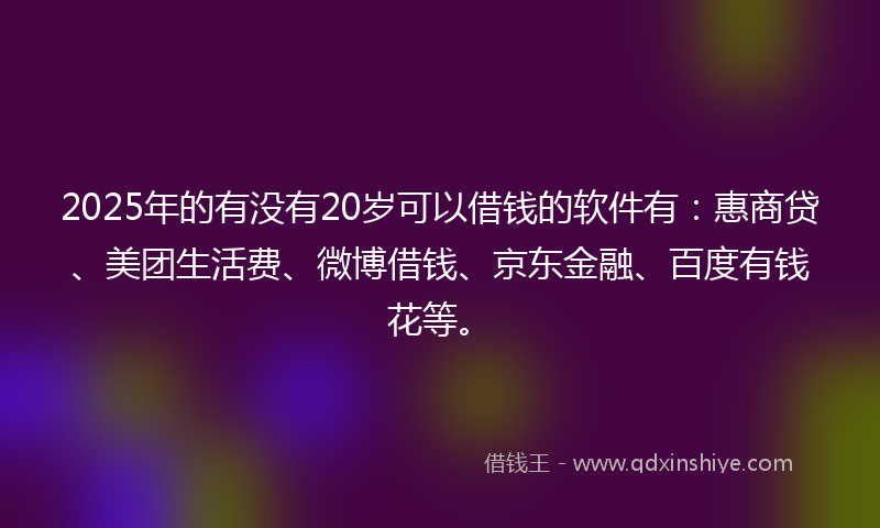 2025年的有没有20岁可以借钱的软件有：惠商贷、美团生活费、微博借钱、京东金融、百度有钱花等。