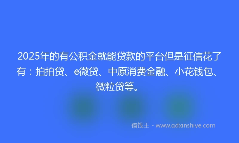 2025年的有公积金就能贷款的平台但是征信花了有：拍拍贷、e微贷、中原消费金融、小花钱包、微粒贷等。
