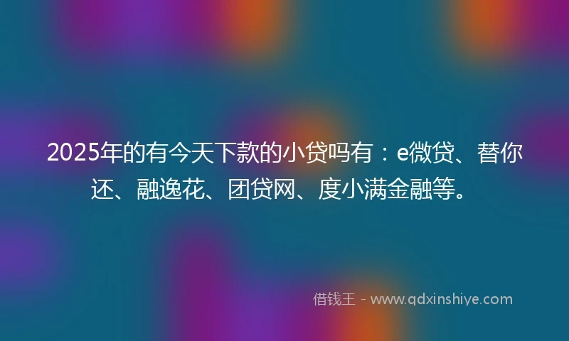 2025年的有今天下款的小贷吗有：e微贷、替你还、融逸花、团贷网、度小满金融等。