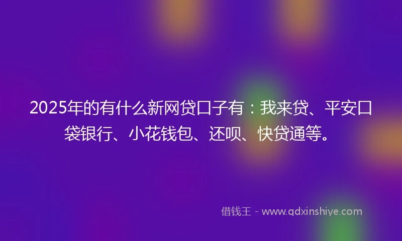 2025年的有什么新网贷口子有：我来贷、平安口袋银行、小花钱包、还呗、快贷通等。